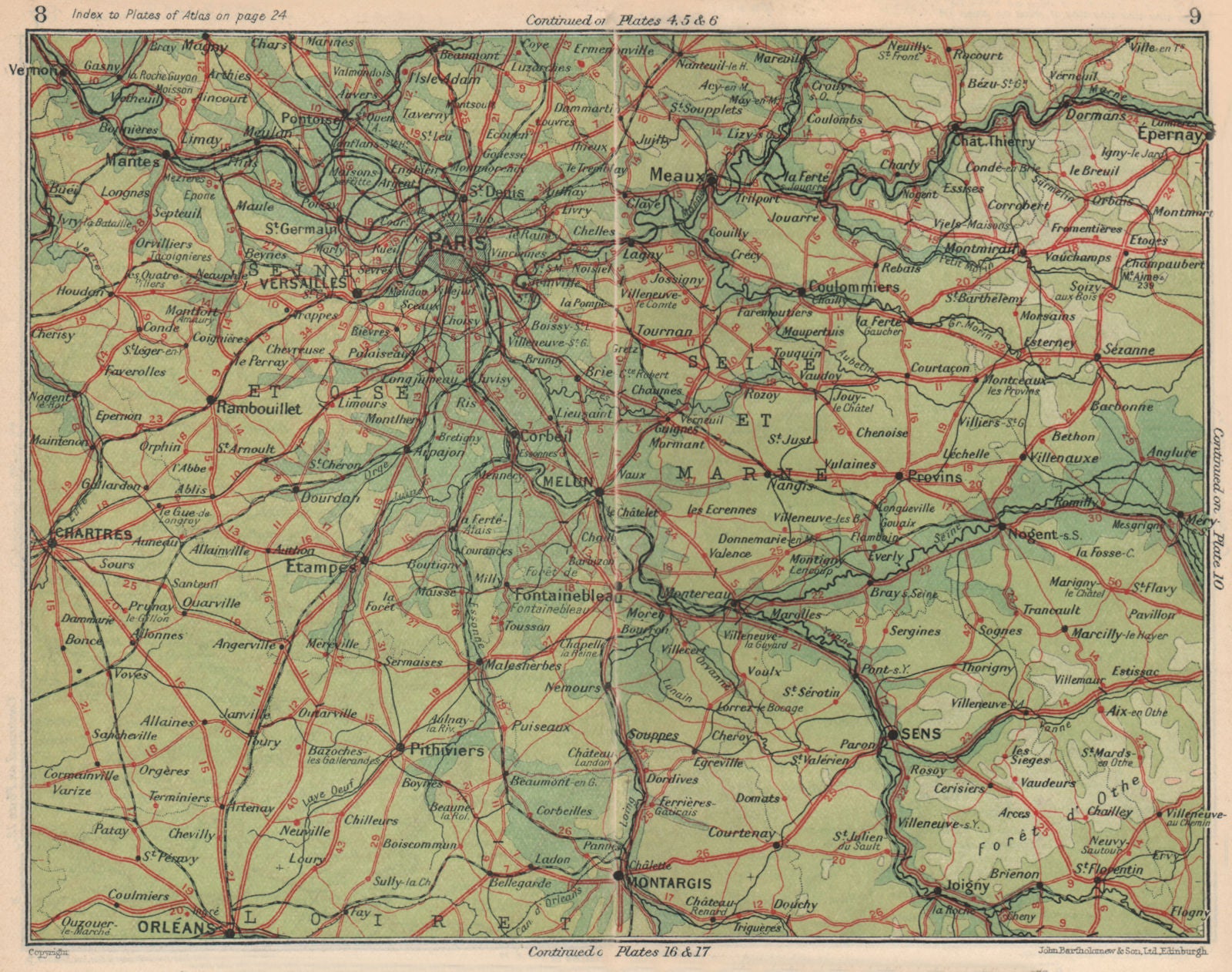 ILE-DE-FRANCE. Paris Seine-et-Oise Seine-et-Marne Loiret. Orleans 1930 old map